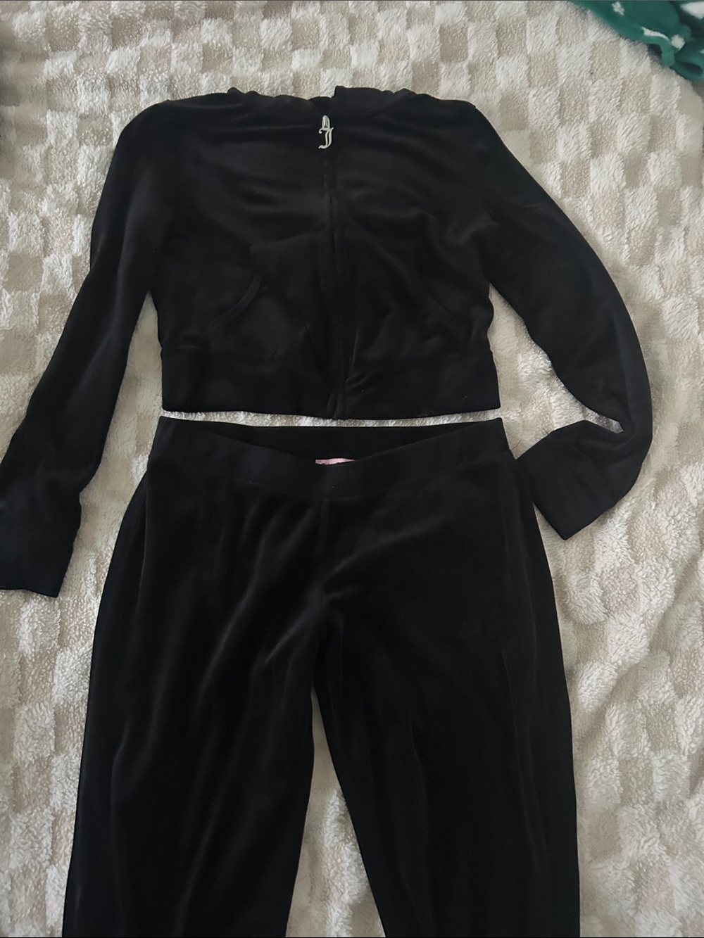 Juicy Couture Black Velour Cropped Hoodie with Track Pants